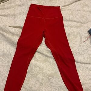 Lululemon align, 23” inseam, size 6. Colour is dark red.